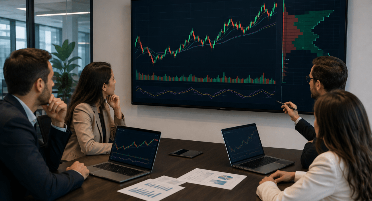 Investors checking trading chart in a meeting room